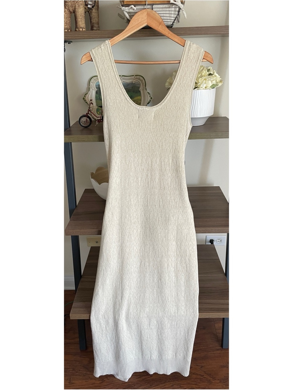 Modern Citizen Sleeveless Knit Tie-Waist Dress, Medium Oatmeal Color - Picture 9 of 16